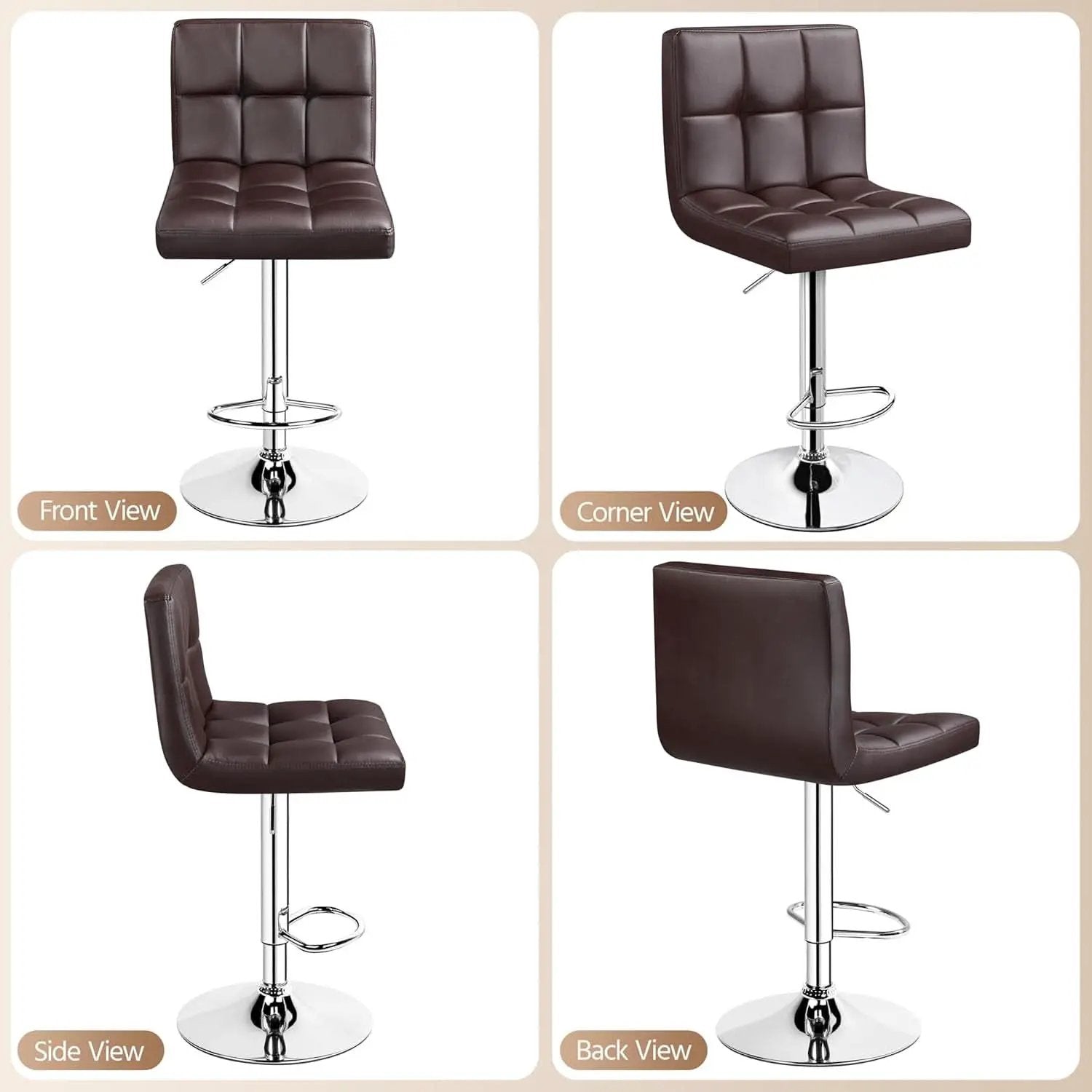 Bar Stools Set Of 2 Adjustable PU Leather Swivel Brown from PriceLows™