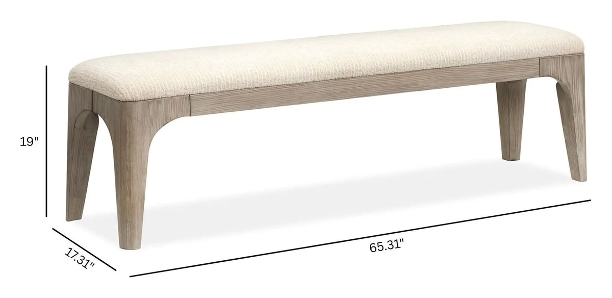 Braelyn Long Bench | 17.31 x 65.31 x 19 in | Fabric & Glass | Dorian Gray