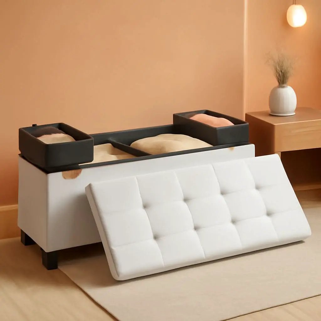 Cloud White Leatherette Storage Ottoman Bench 15x43 from PriceLows™