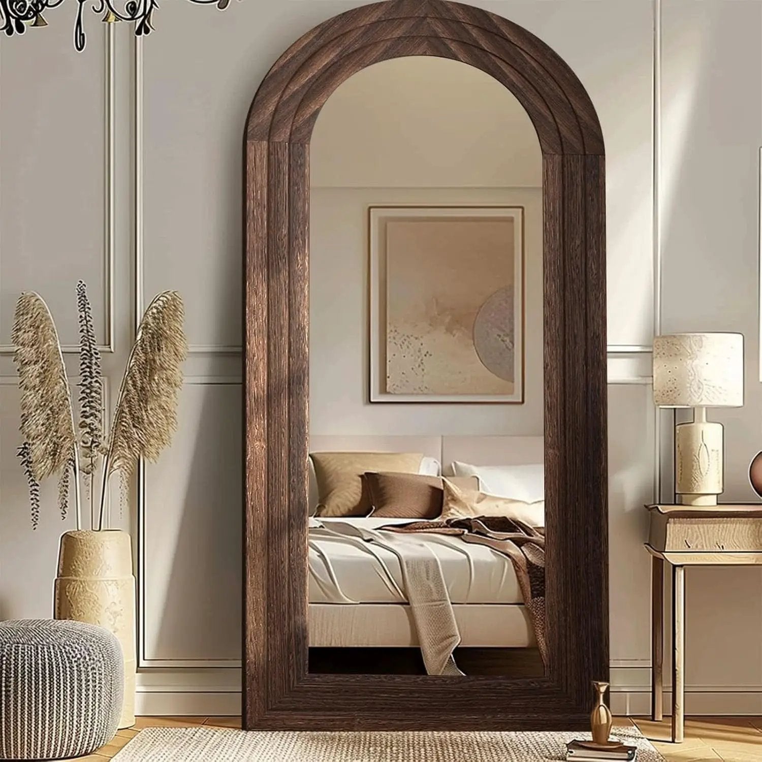 Arched Full Length Mirror 71x32 Inch Brown Solid Wood Frame from PriceLows™
