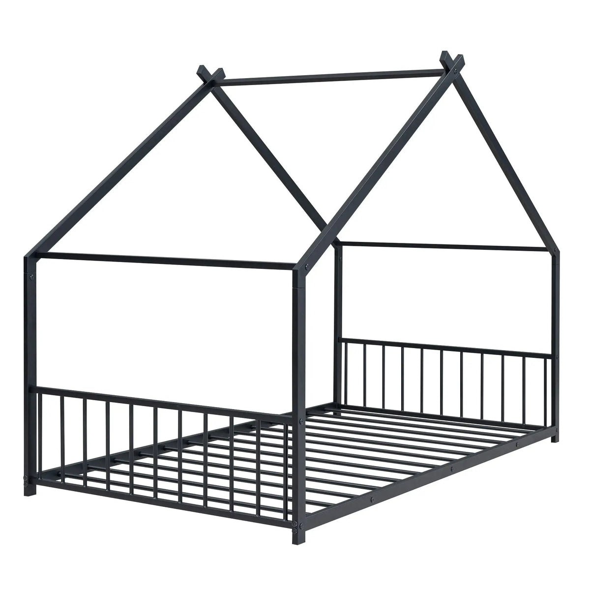 Metal House Bed | Roof Design | Semi-Enclosed Play Space | Contemporary Neutral Finish