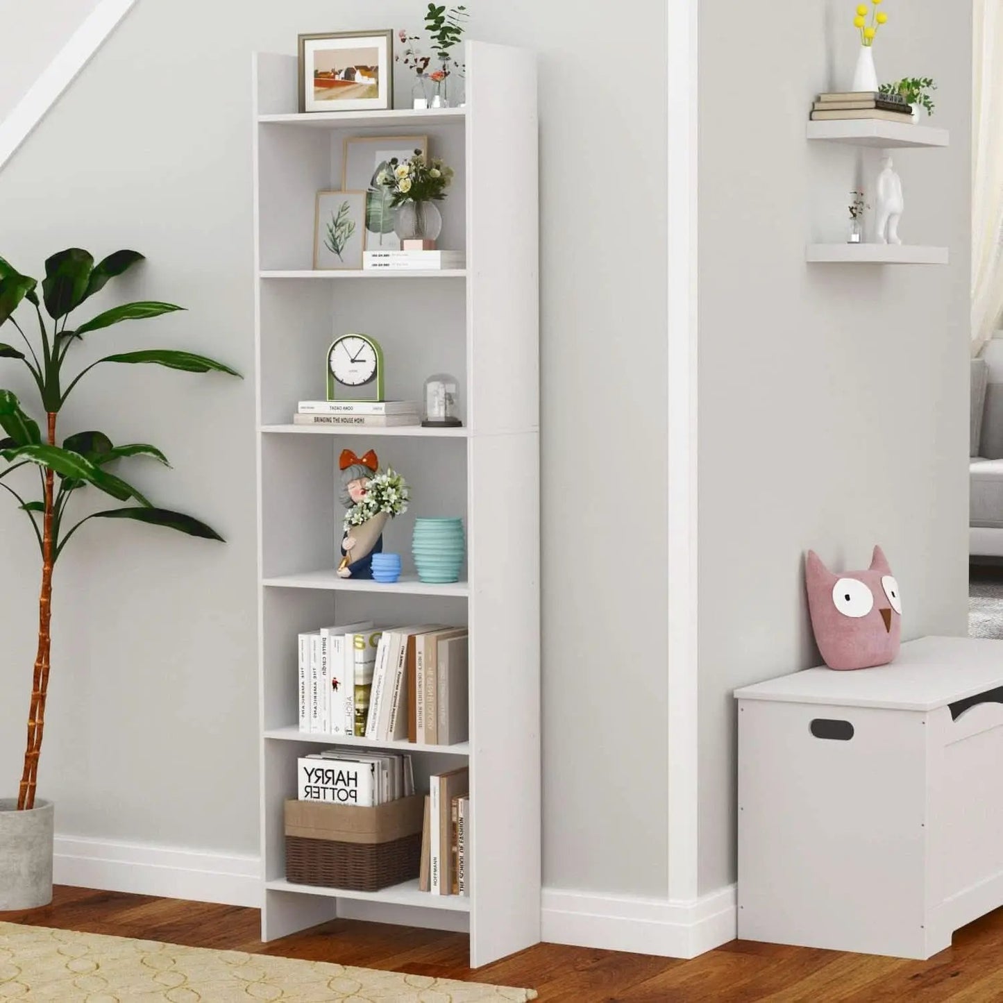 White 6-Tier Bookshelf Anti Tip Design For Home Office from PriceLows™