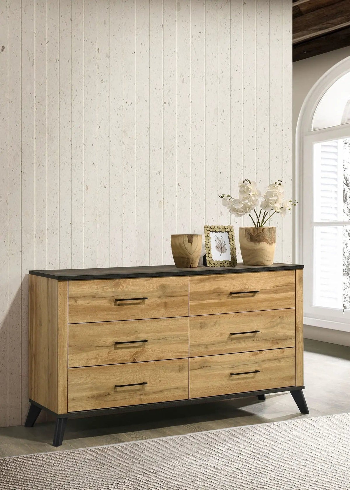 Kaywood 6-drawer Dresser Cabinet Natural Pine | 60.25 x 17.25 x 32 in | Engineered Wood & Metal | Bedroom