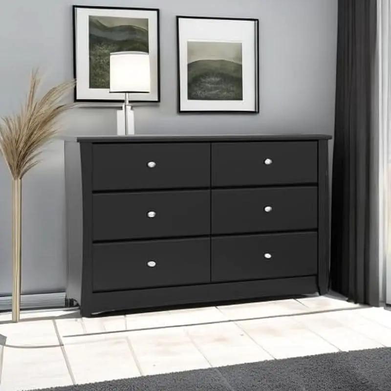 Crescent 6 Drawer Double Dresser Black GREENGUARD Gold from PriceLows™