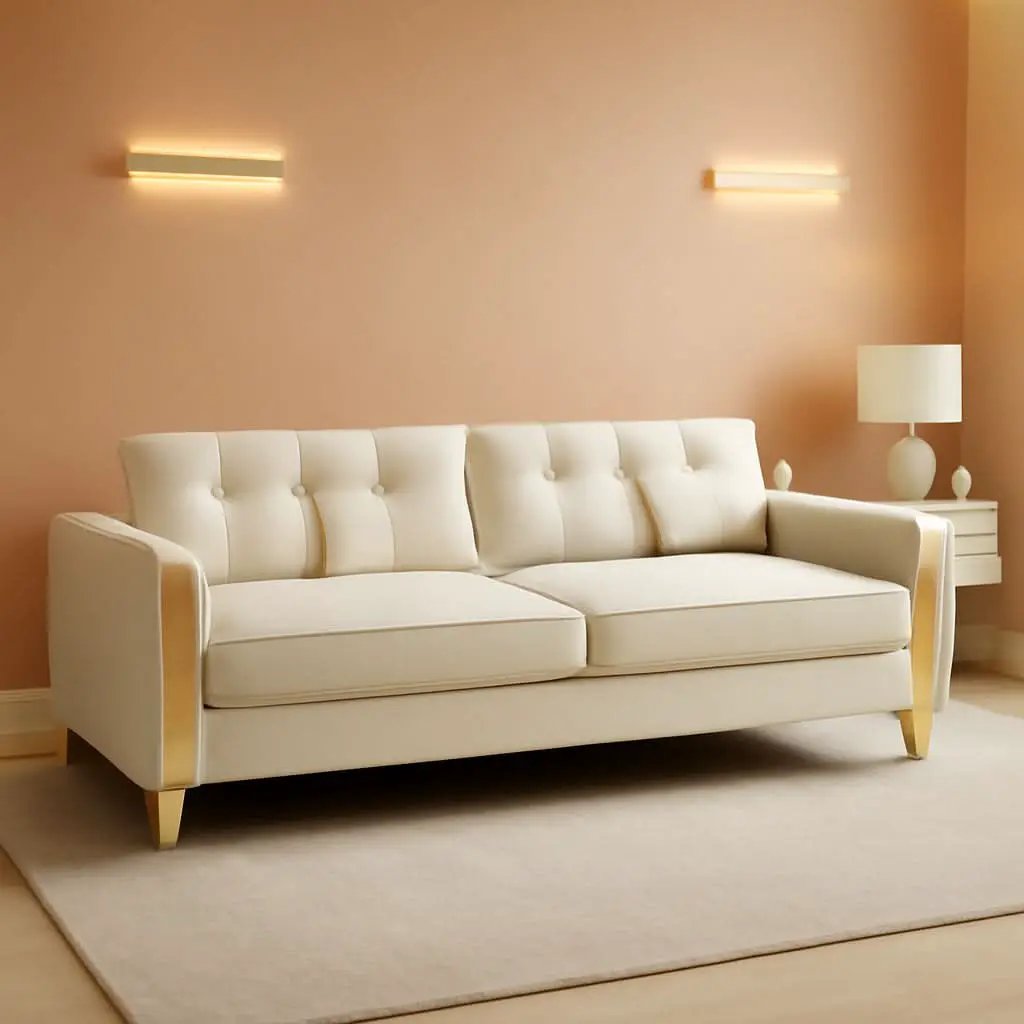 86 Inch Loveseat Sofa Set With Gold Metal Legs Beige Velvet Upholstery For Living Room from PriceLows™