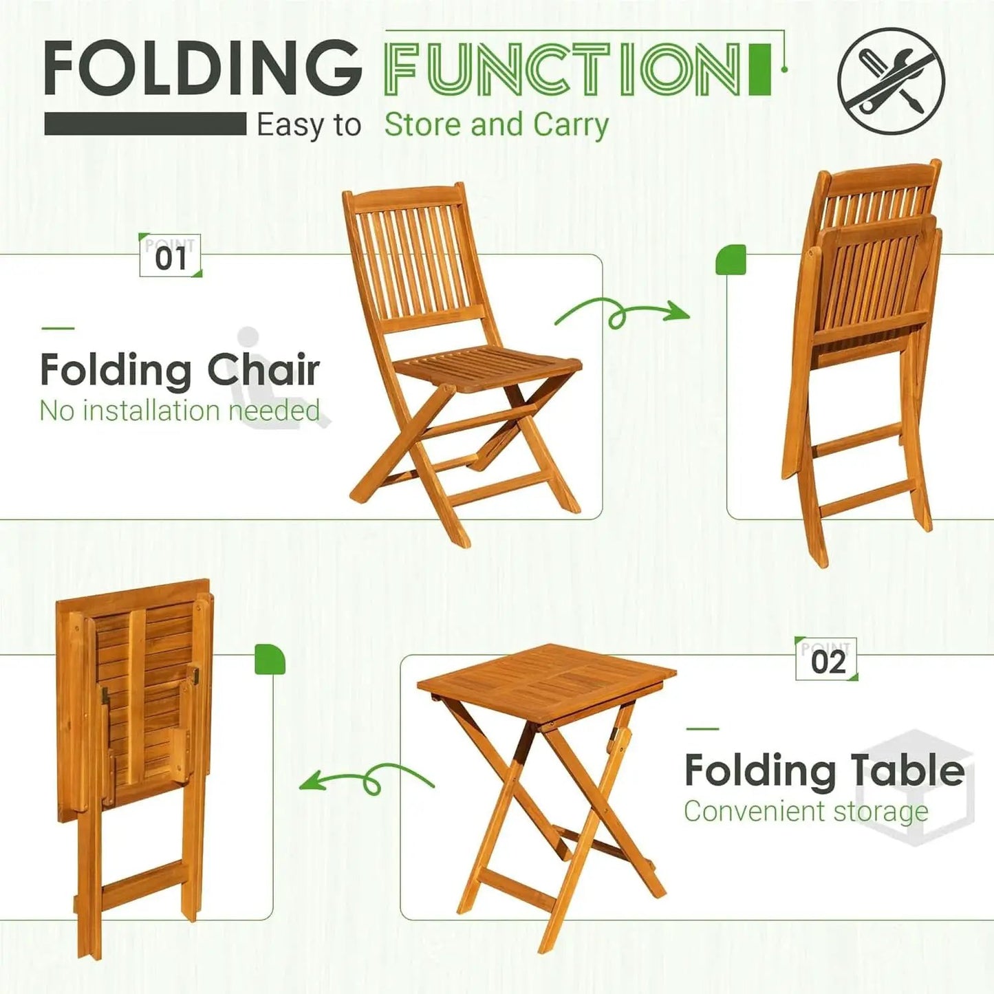 3 Piece Patio Folding Bistro Set With 2 Cushions Acacia Wood Outdoor Furniture For Pool And Garden from PriceLows™