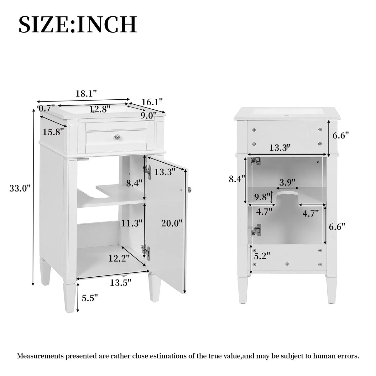 French Style Bathroom Vanity | Rectangular Design | Soft-Closing Door | Adjustable Shelf