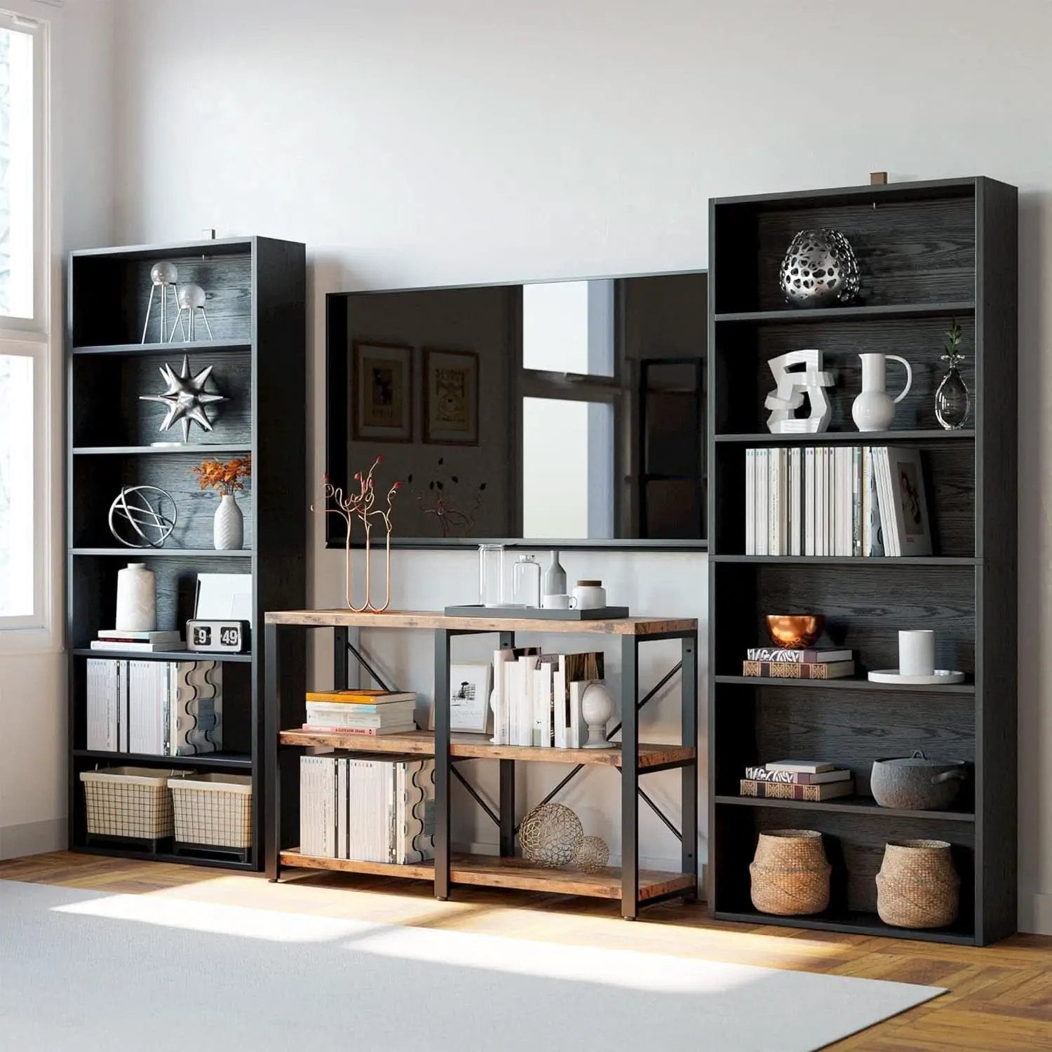 Floor Standing Walnut Finish Bookcase 6 Tier 70 Inches from PriceLows™