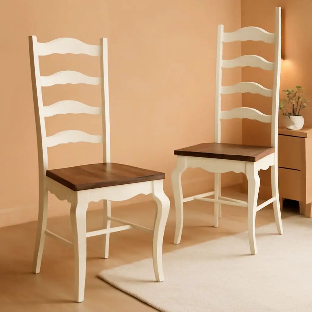 French Countryside Oak And White Pair Of Dining Chairs With Distressed Finish from PriceLows™