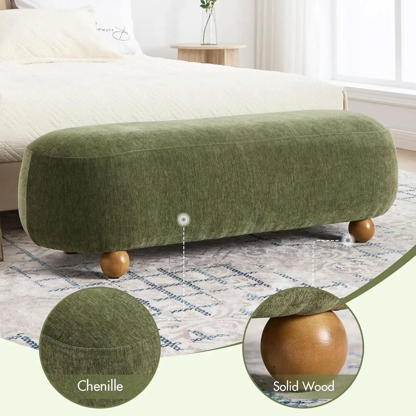 54-Inch Green Velvet EndOfBed Bench Cushioned Seat from PriceLows™
