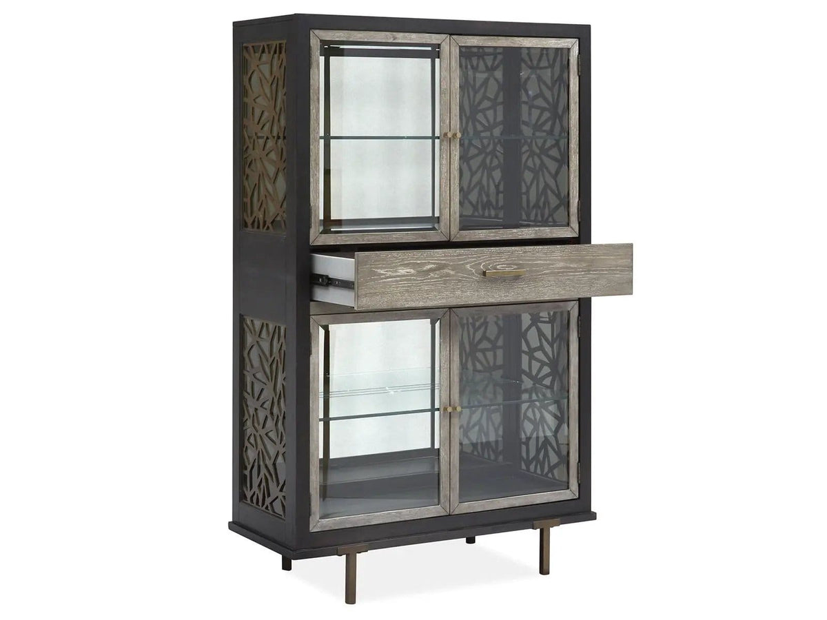 Ryker Display Cabinet | 18 x 42 x 69.38 in | Oak Veneer & Tempered Glass | Nocturn Black And Coventry Gray