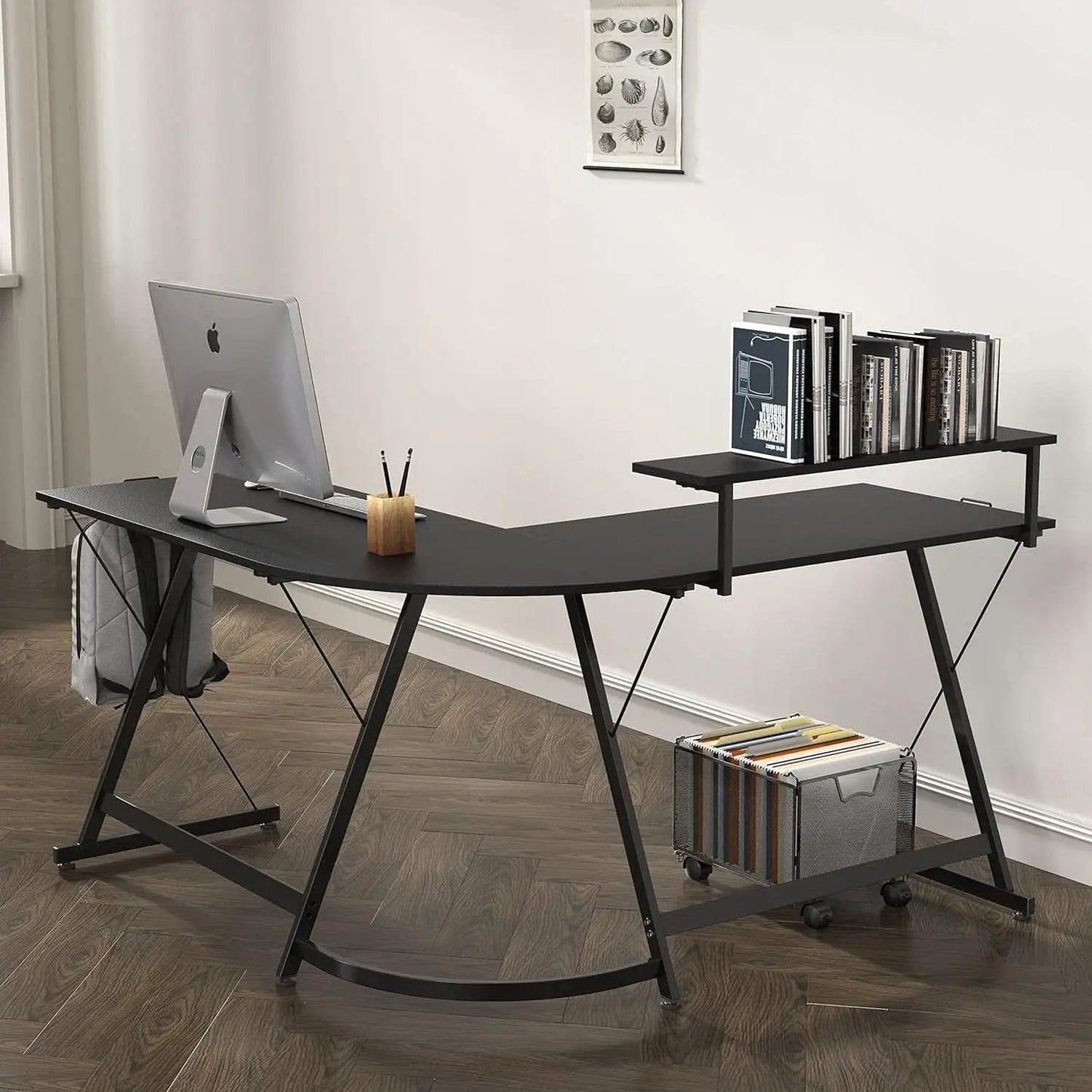 Vista L Shaped Desk With Removable Monitor Shelf In Black from PriceLows™