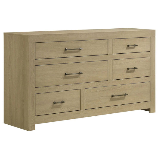 Hendricks 6-drawer Bedroom Dresser Storage Cabinet | 60 x 16.75 x 33.5 in | Engineered Wood & Metal | Light Oak