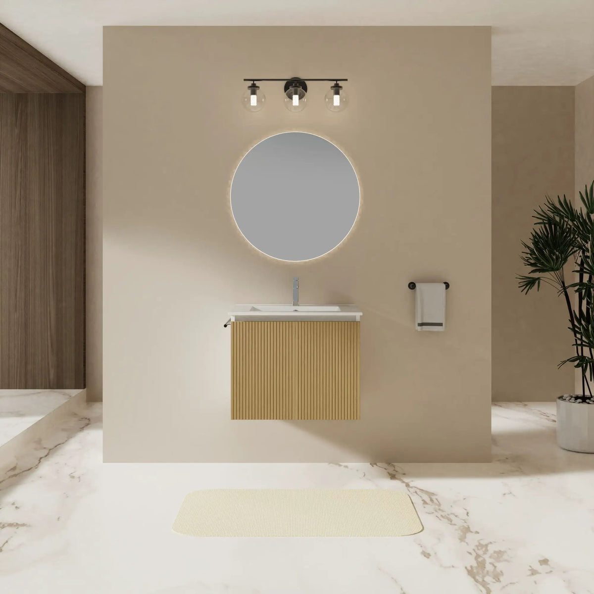 Floating Bathroom Vanity Combo | Wall-Mounted | Integrated Sink | Towel Rack Included