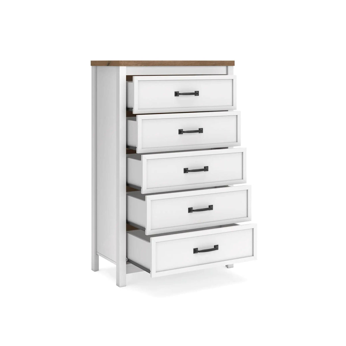 Kerisden Five Drawer Chest | 31.14 x 15.63 x 50.28 in | Engineered Wood & Mdf | White / Brown