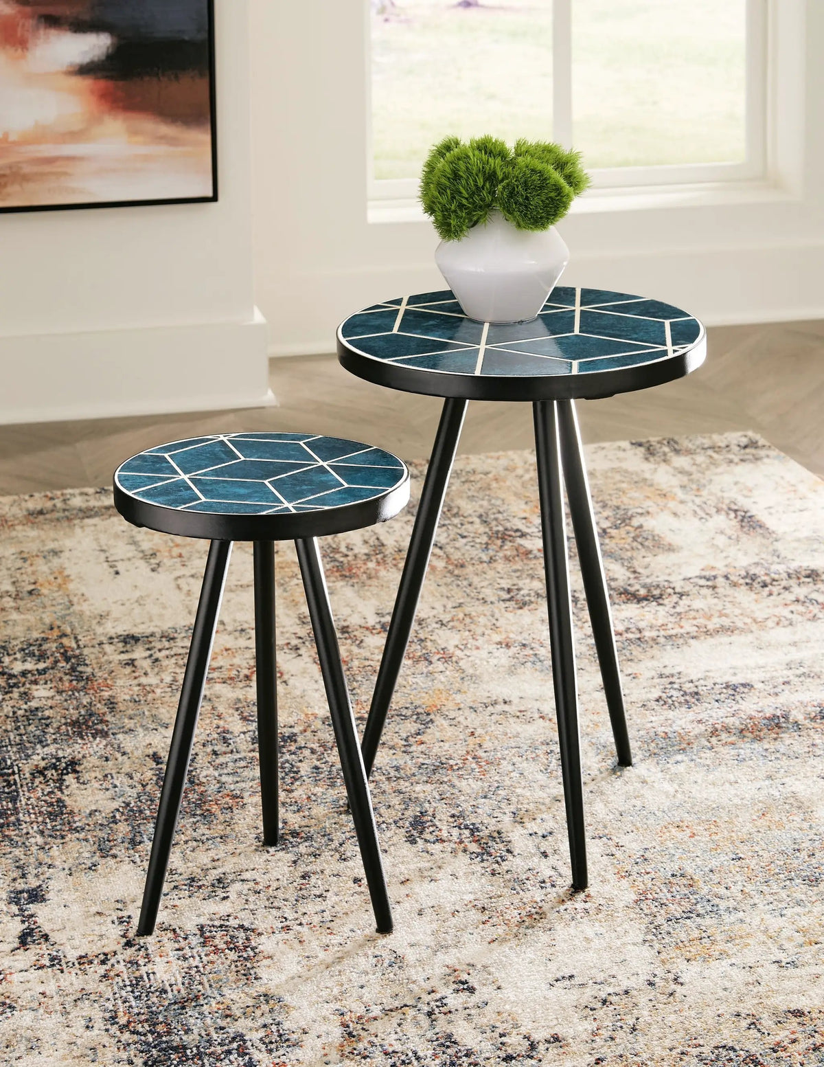 Clairbelle Accent Tables | Set Of 2 | Teal | Nesting Design