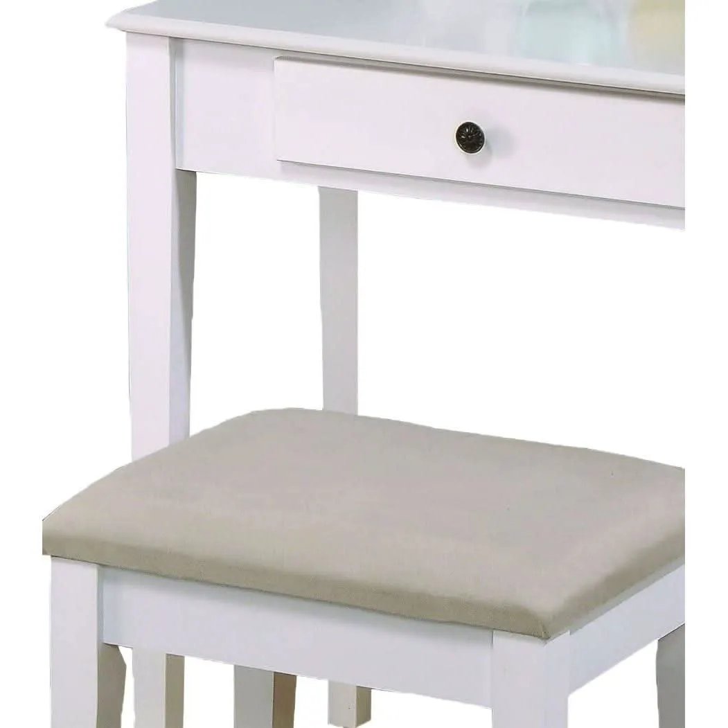 White Transitional Vanity Table and Stool Set for Bedroom from PriceLows™