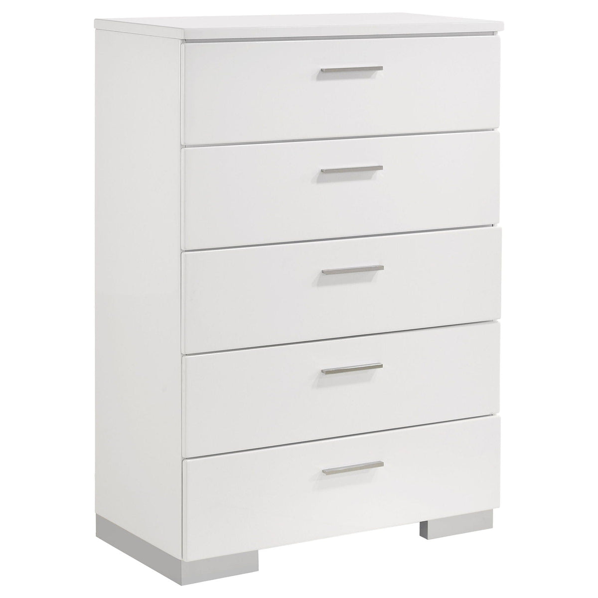 Felicity 5-drawer Bedroom Chest White High Gloss | 35 x 17.75 x 51 in | Metal | Bedroom