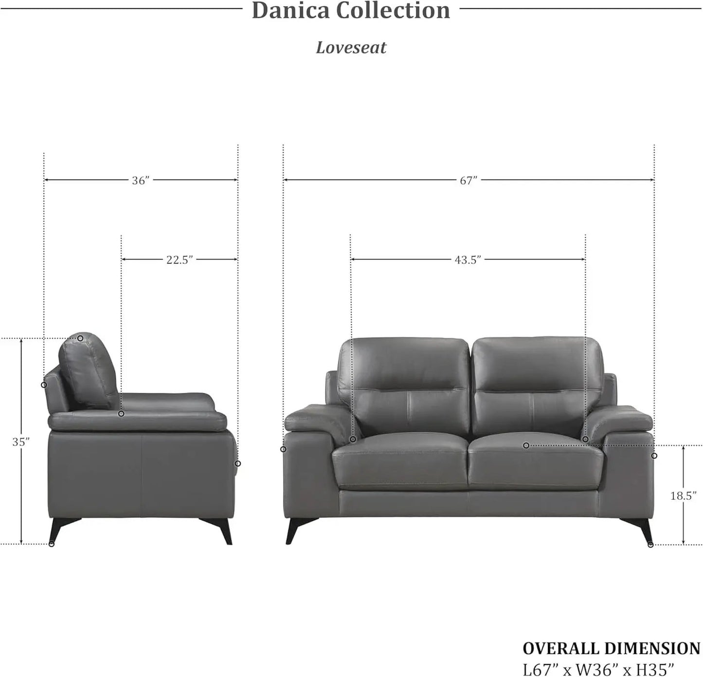 Top Grain Leather Two Piece Living Room Sofa Set Dark Gray from PriceLows™