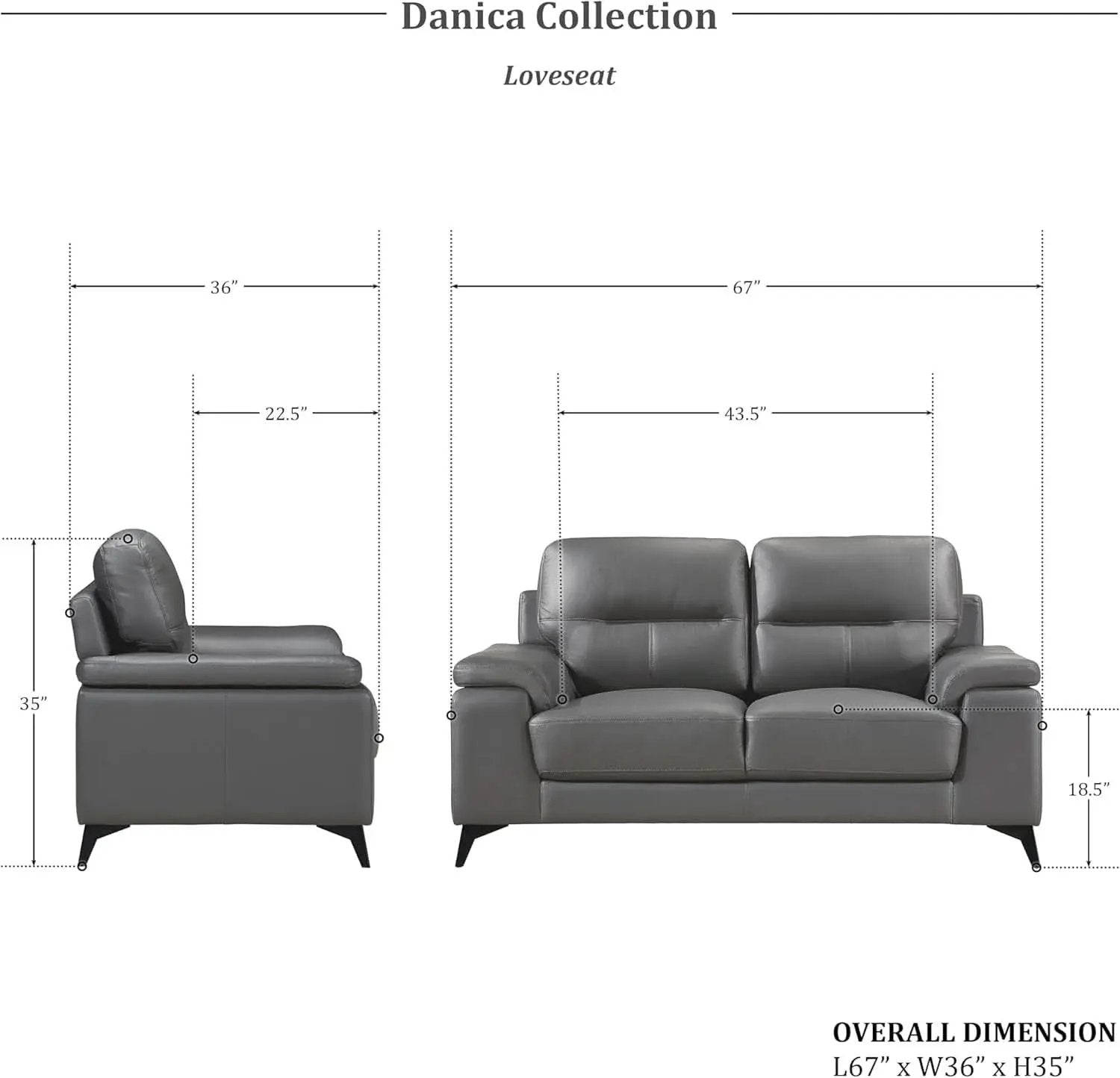Top Grain Leather Two Piece Living Room Sofa Set Dark Gray from PriceLows™