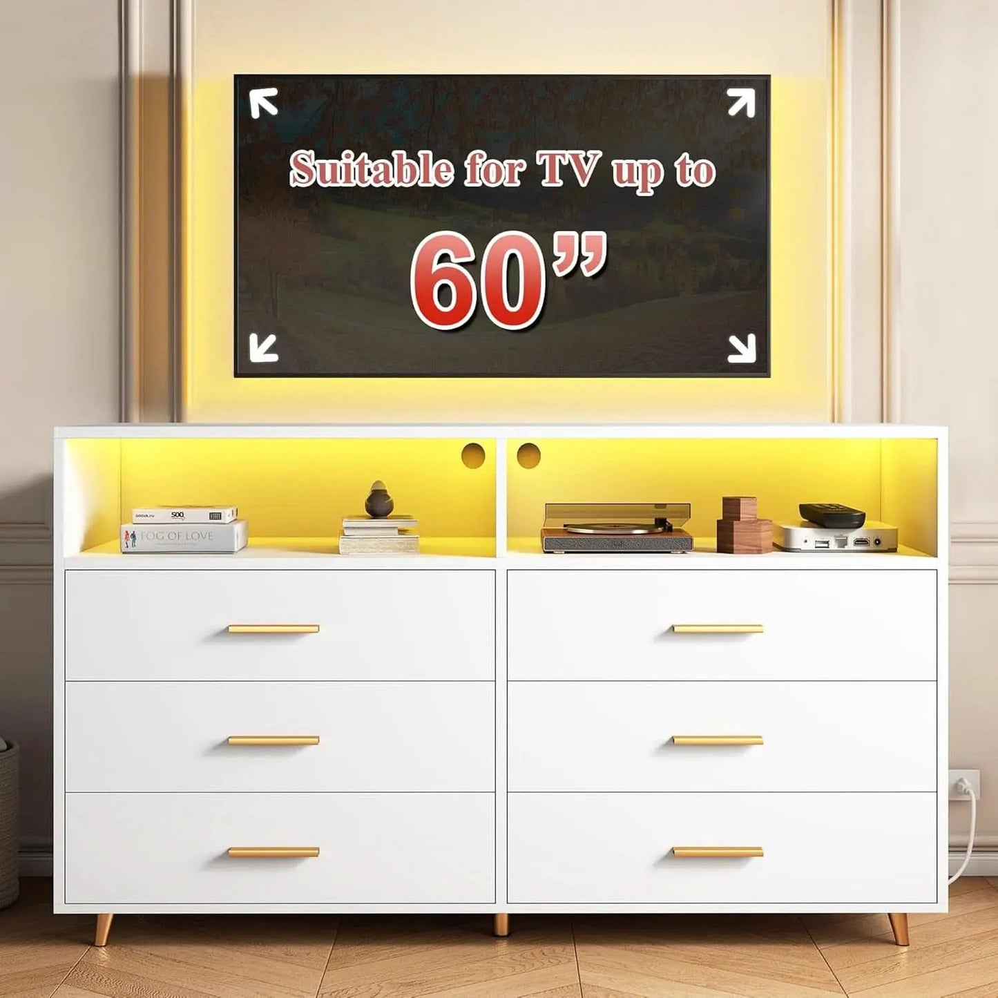 Elegant White Dresser With Integrated LED Lighting from PriceLows™