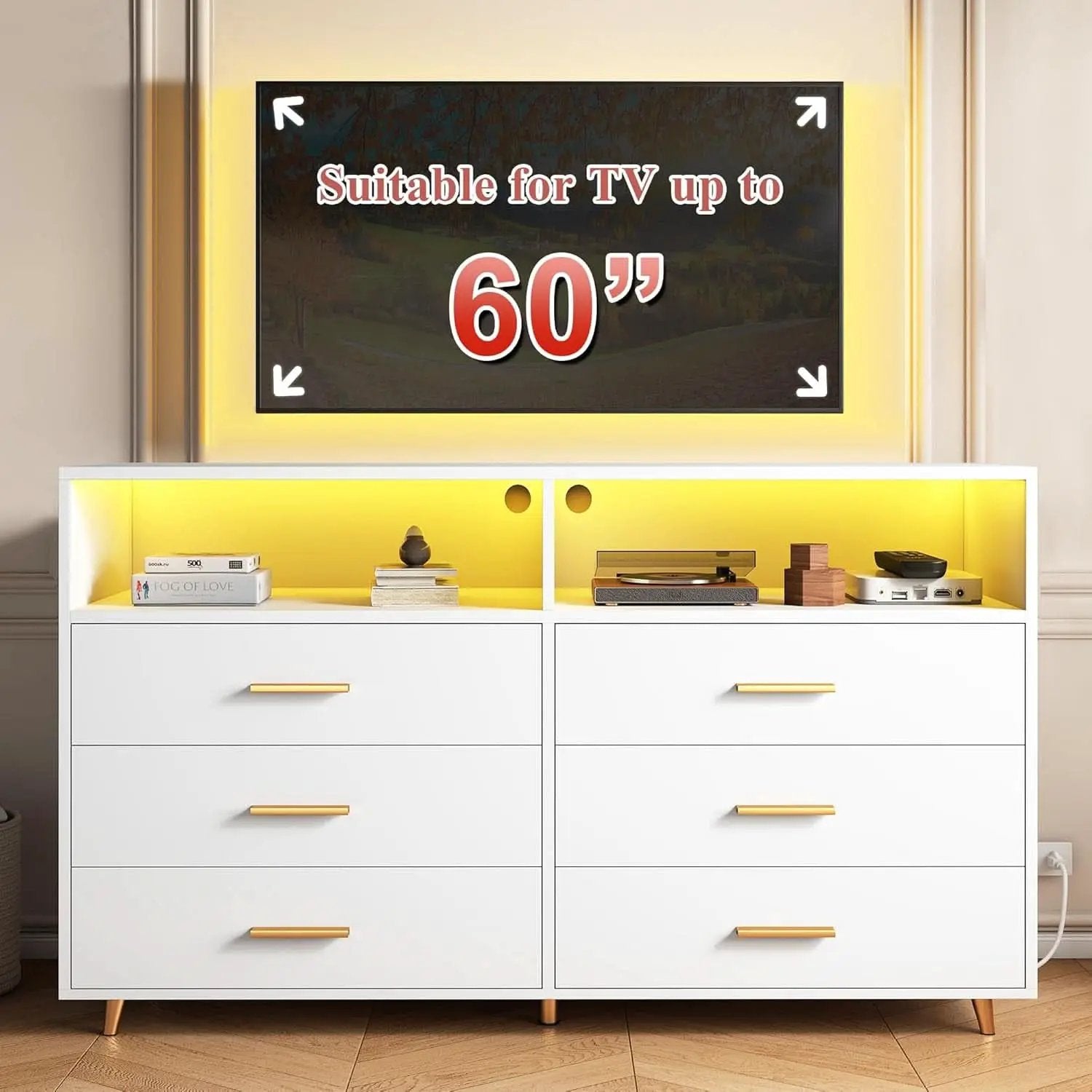 Elegant White Dresser With Integrated LED Lighting from PriceLows™