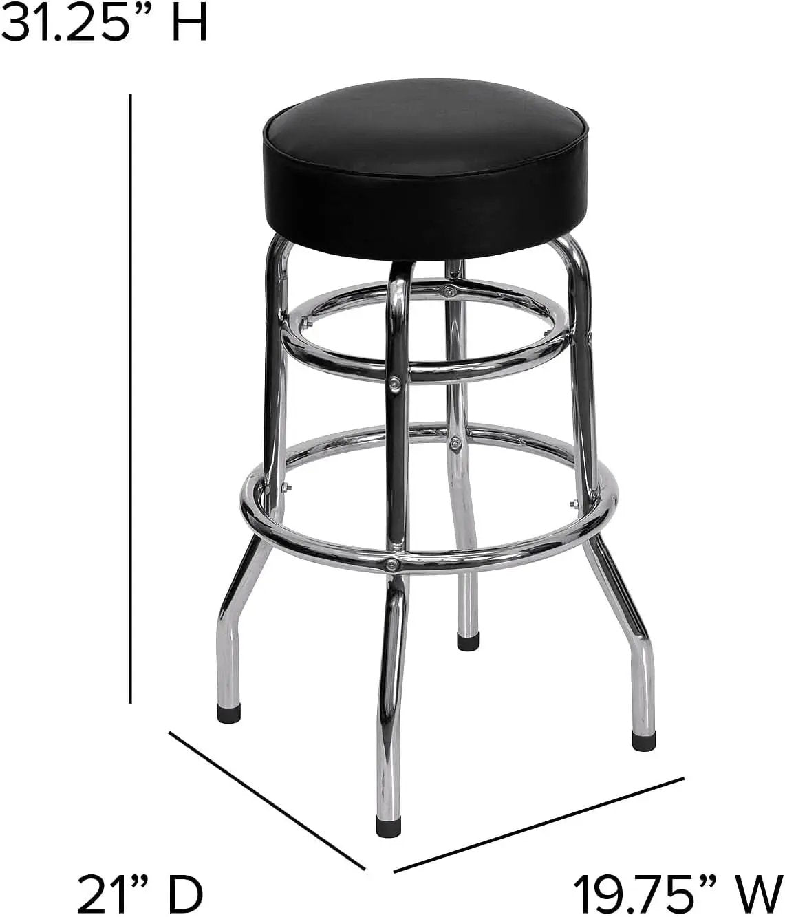Bruno 2 Pack Bar Stool Chrome Double Ring Black Seat from PriceLows™