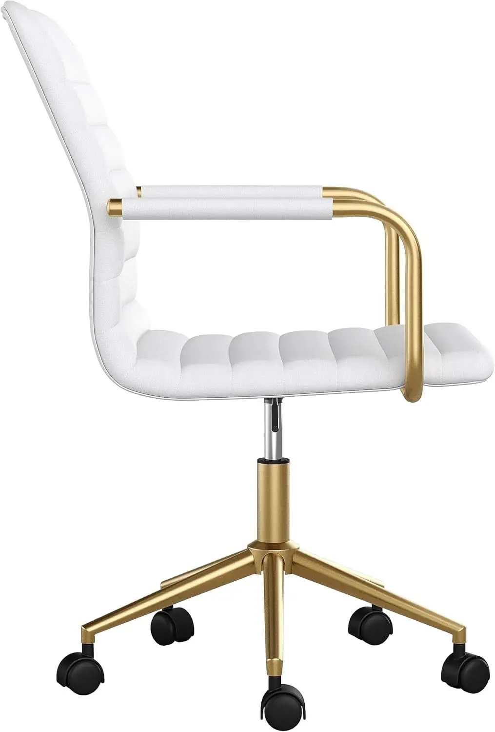Taytum Swivel Task Chair White Faux Leather Brass Frame from PriceLows™
