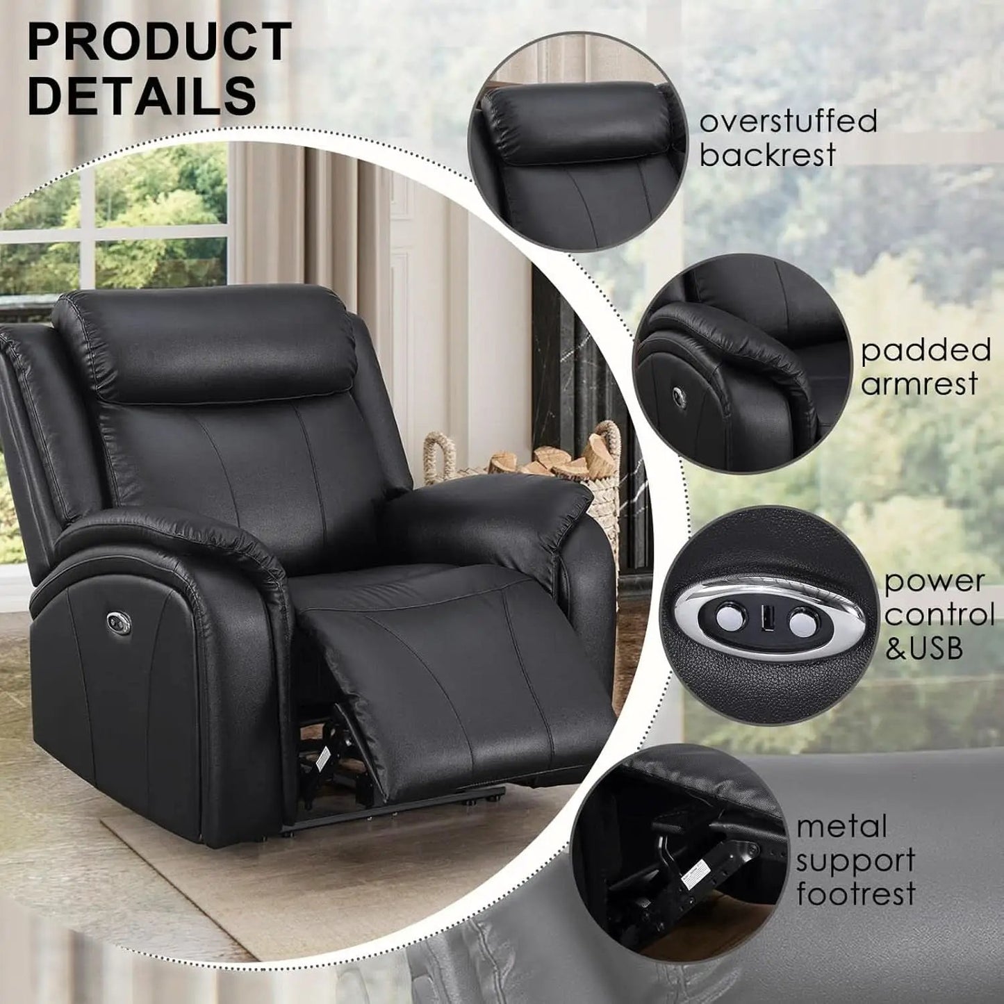 Power Recliner Sofa Set 3 Piece With Storage Black from PriceLows™