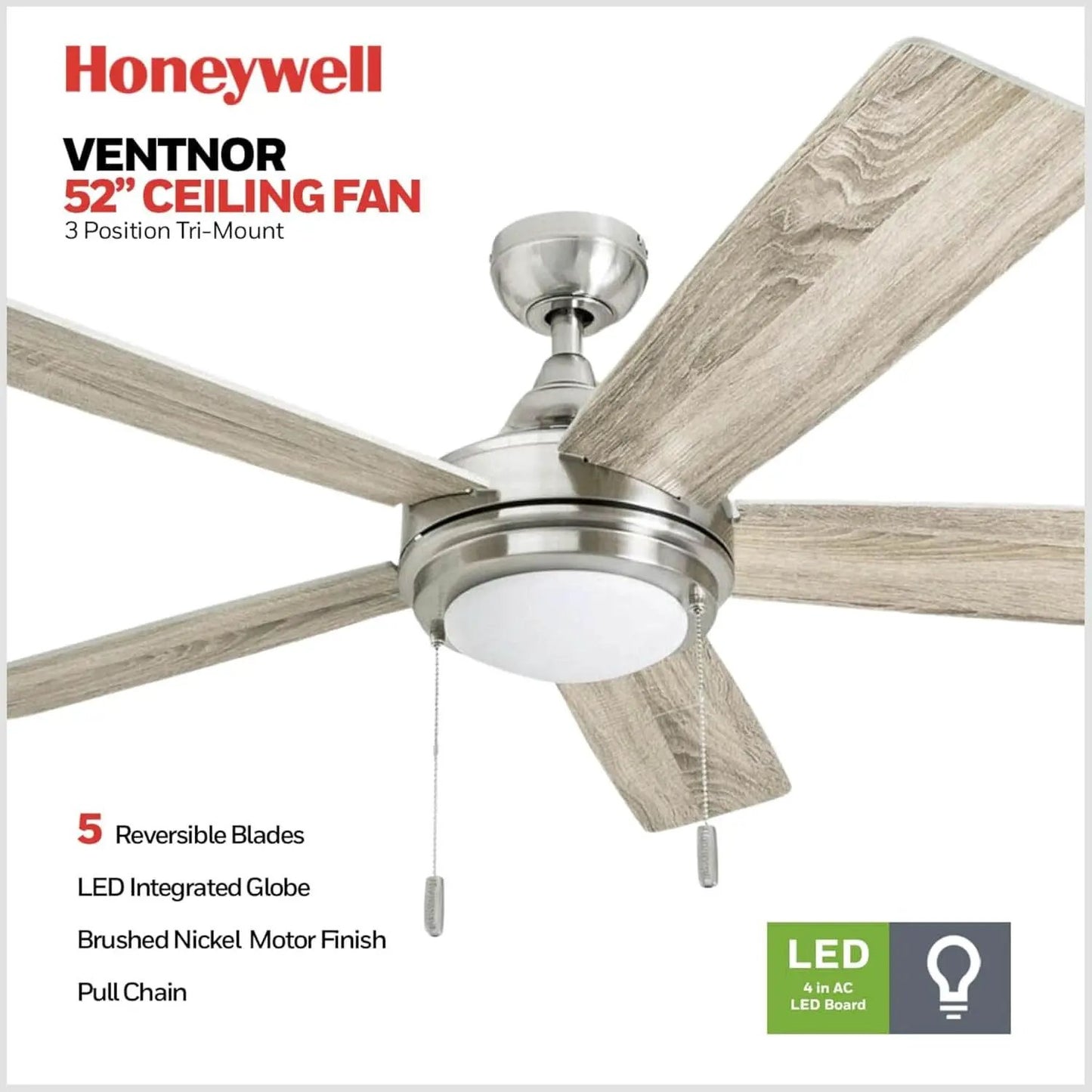 Ventnor 52 Inch Indoor Ceiling Fan LED Light For Rooms from PriceLows™