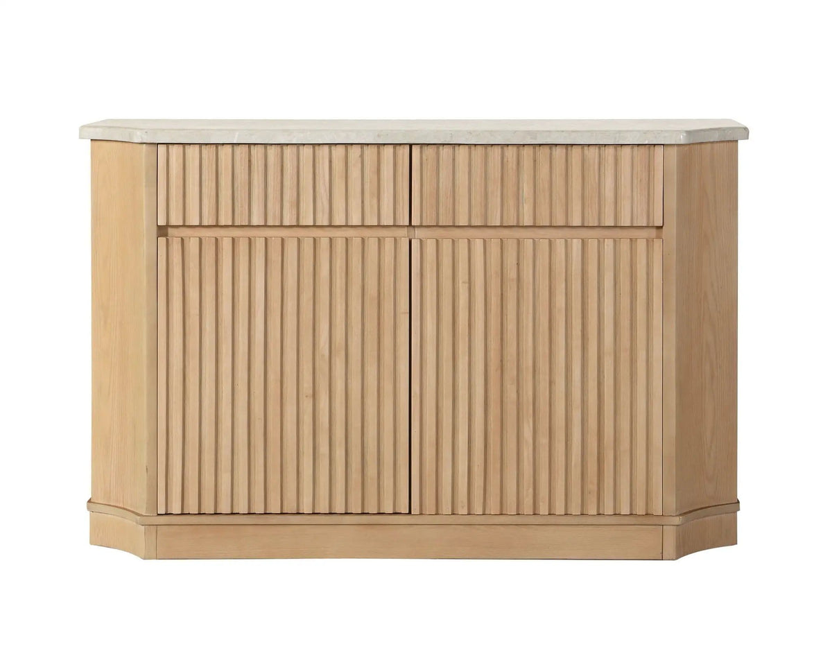 Qwin Server | 18 x 71 x 36 in | Marble & Metal | Natural Marble / Oak