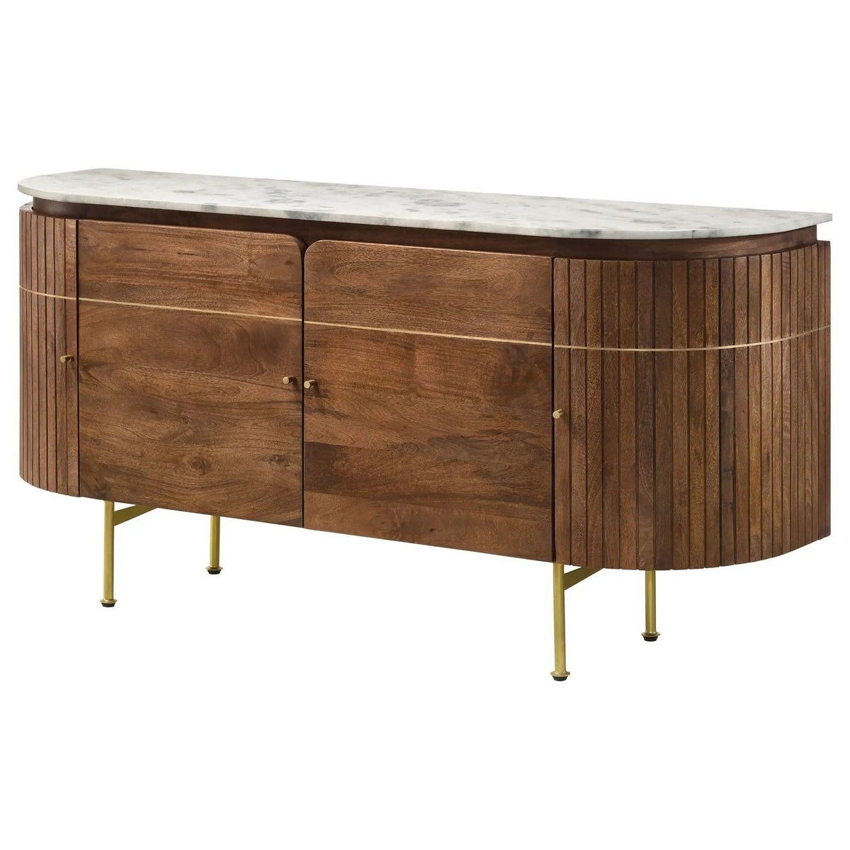 Ortega 4-door Marble Top Sideboard Buffet Cabinet | 63 x 18 x 30.5 in | Mango Wood & Marble | Natural