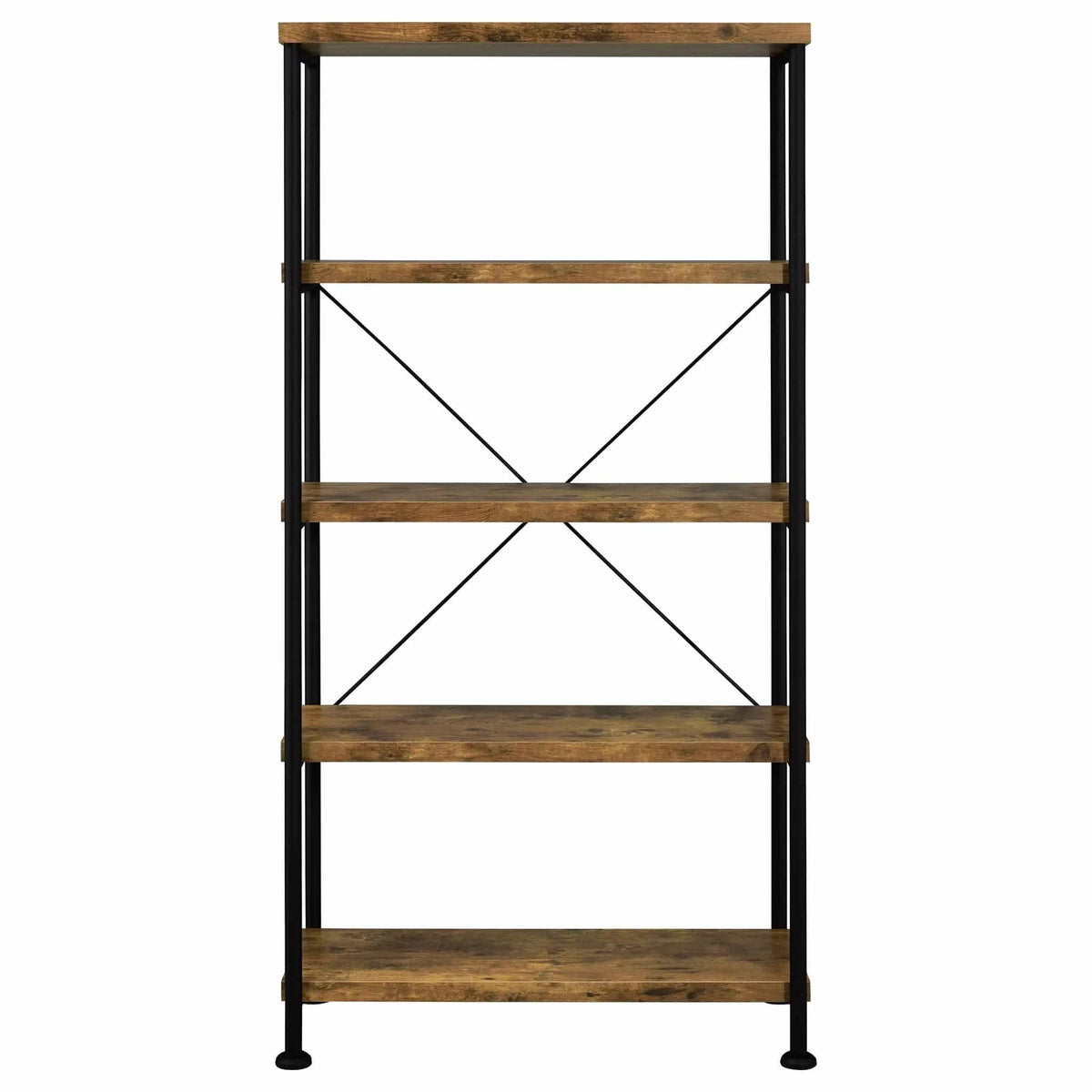 Analiese 63-inch 4-shelf Bookshelf Rustic Nutmeg Standard Bookcase | 31.5 x 14.25 x 63 in | Engineered Wood & Metal | Home Office