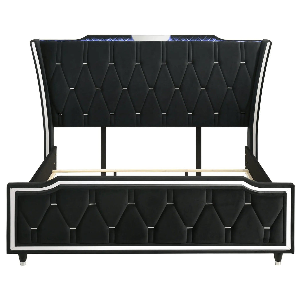 Lorient Eastern King LED Upholstered Bed | 95.5 x 92.5 x 63.25 in | Rubberwood & Engineered Wood | Black