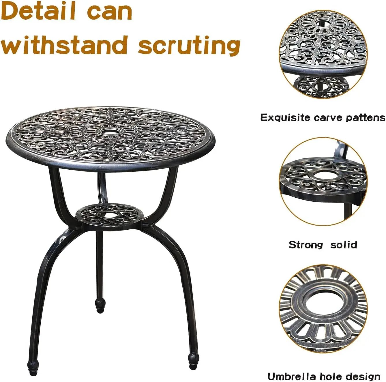 Cast Aluminum Patio Bistro Set With Umbrella Hole Outdoor from PriceLows™