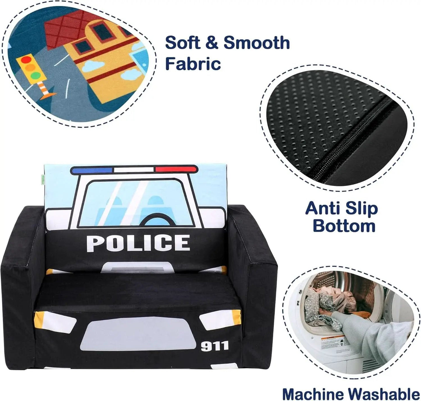 Kids Sofa Bed Black With Storage Pockets For Playroom from PriceLows™