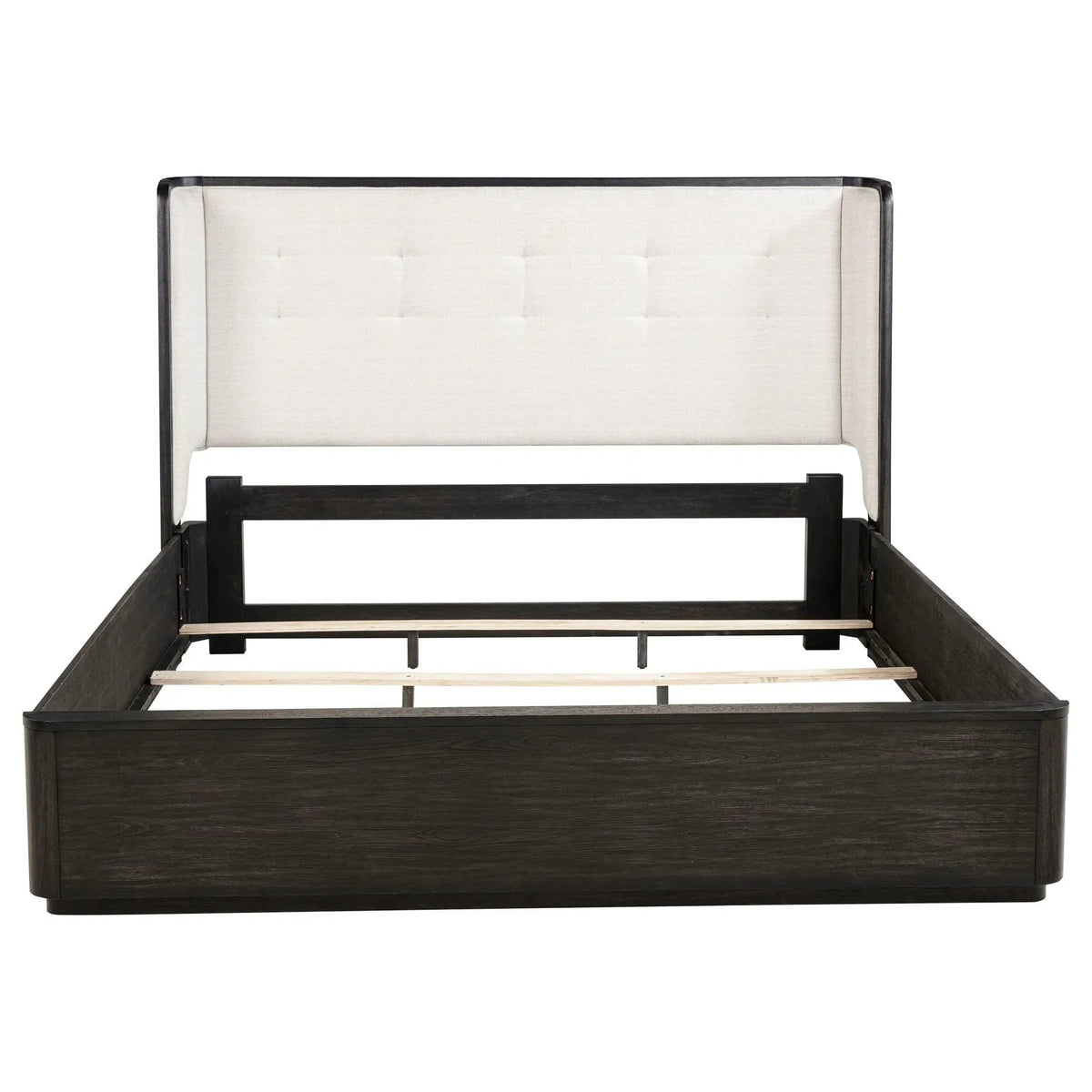 Leandro 55-inch Eastern King Wingback Bed Burnished | 81 x 87 x 54.75 in | Engineered Wood & Fabric | Black