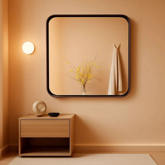 Black 40x30 Inch Metal Framed Rectangular Bathroom Mirror from PriceLows™