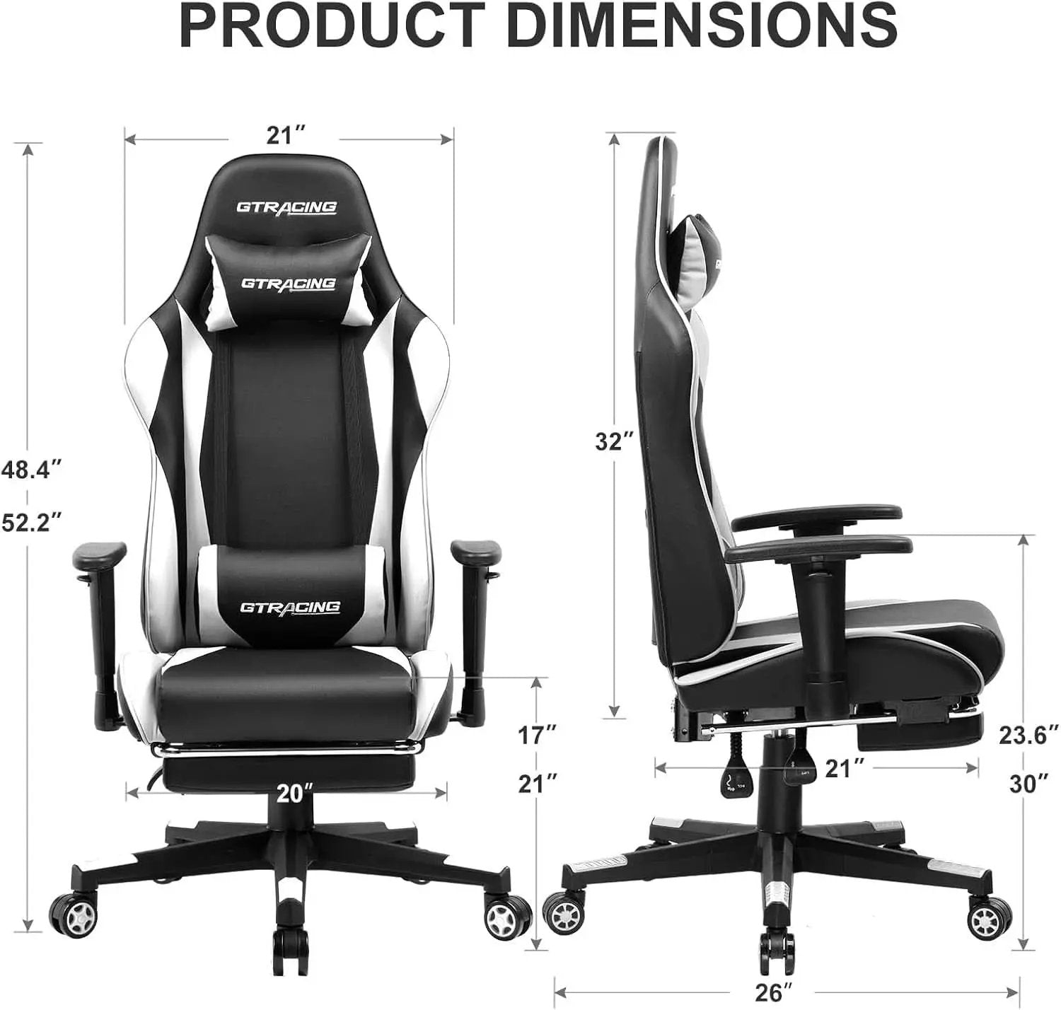 White Ergonomic Gaming Chair With Footrest And Height Adjustable from PriceLows™