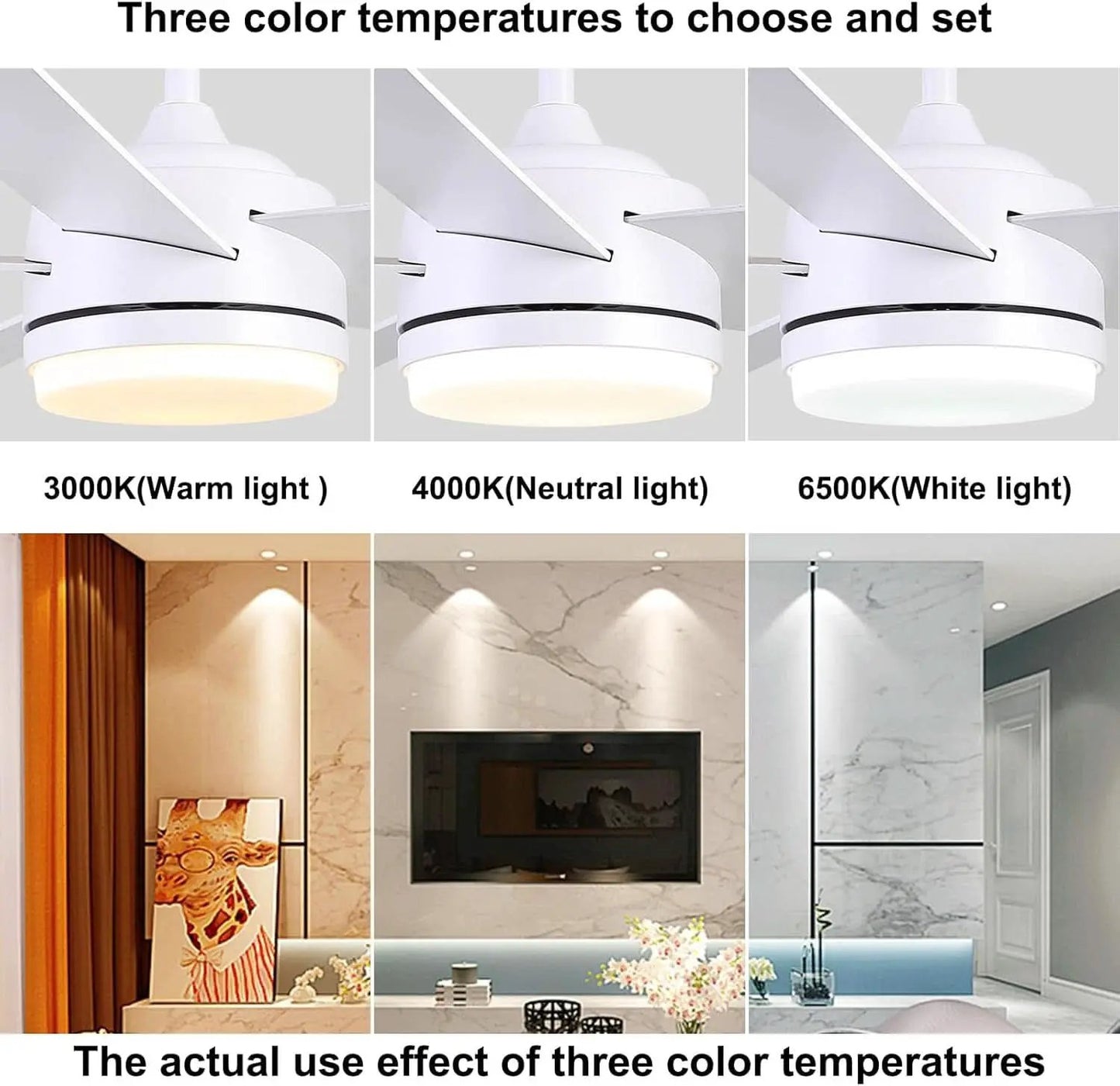 52 Inch White Ceiling Fan With Dimmable LED Lights from PriceLows™