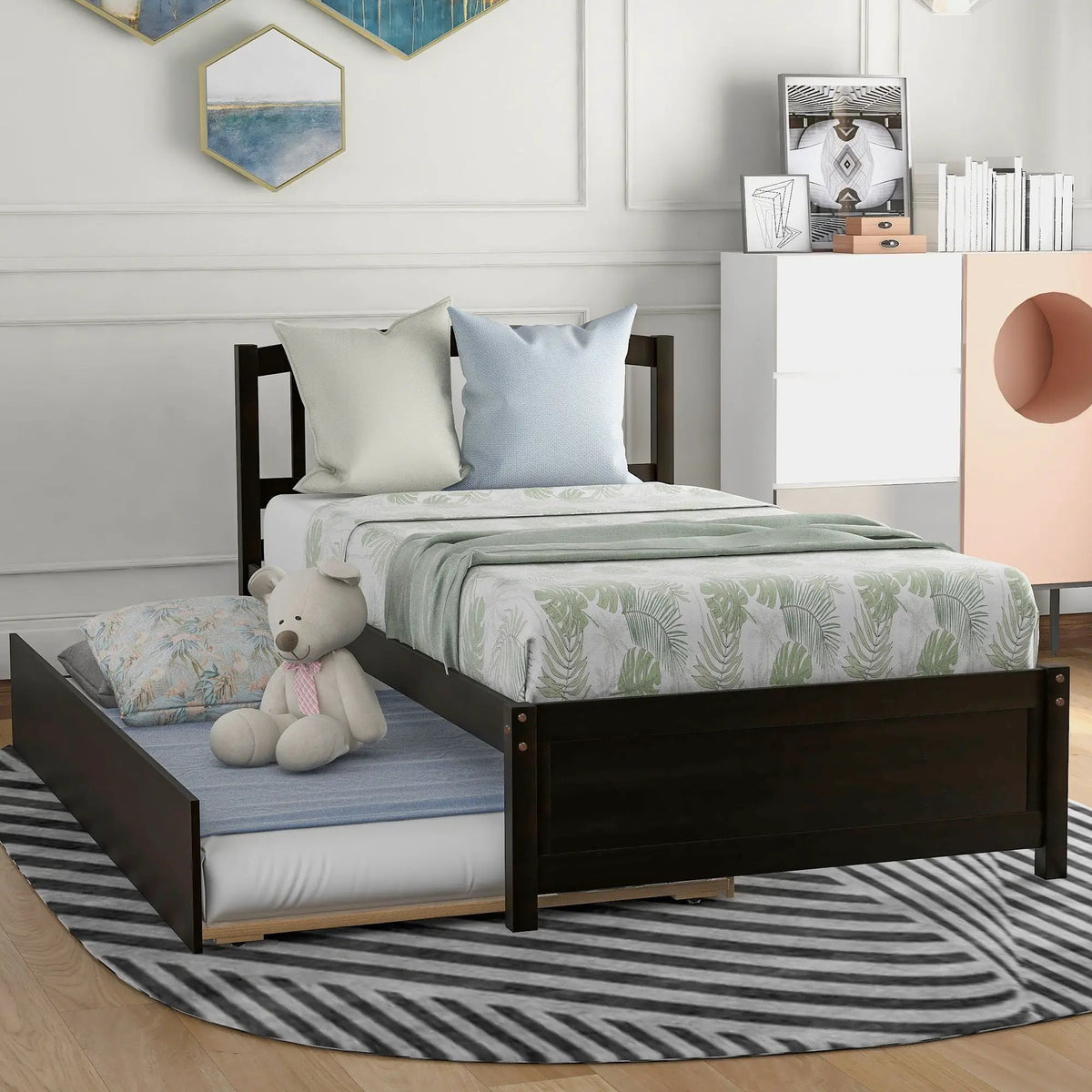 Wood Platform Bed Frame | Trundle Included | Minimalist Stylish Design | 37.5 Inch Height