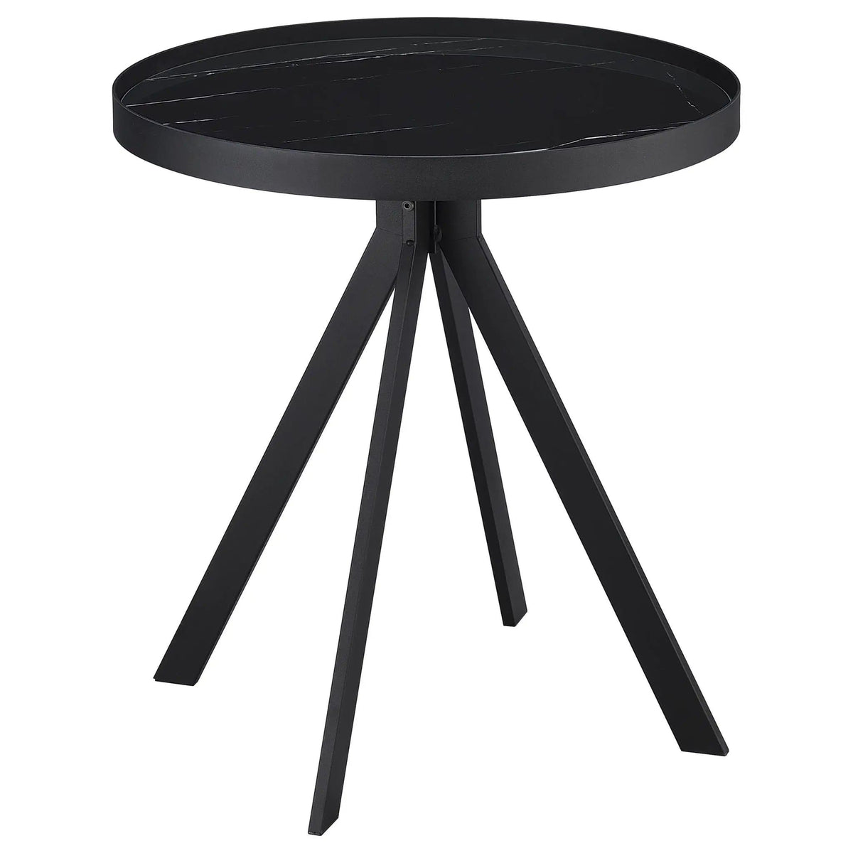 Briggs Round Marble Printed Glass Top End Table | 21.5 x 21.5 x 24 in | Marble & Tempered Glass | Black