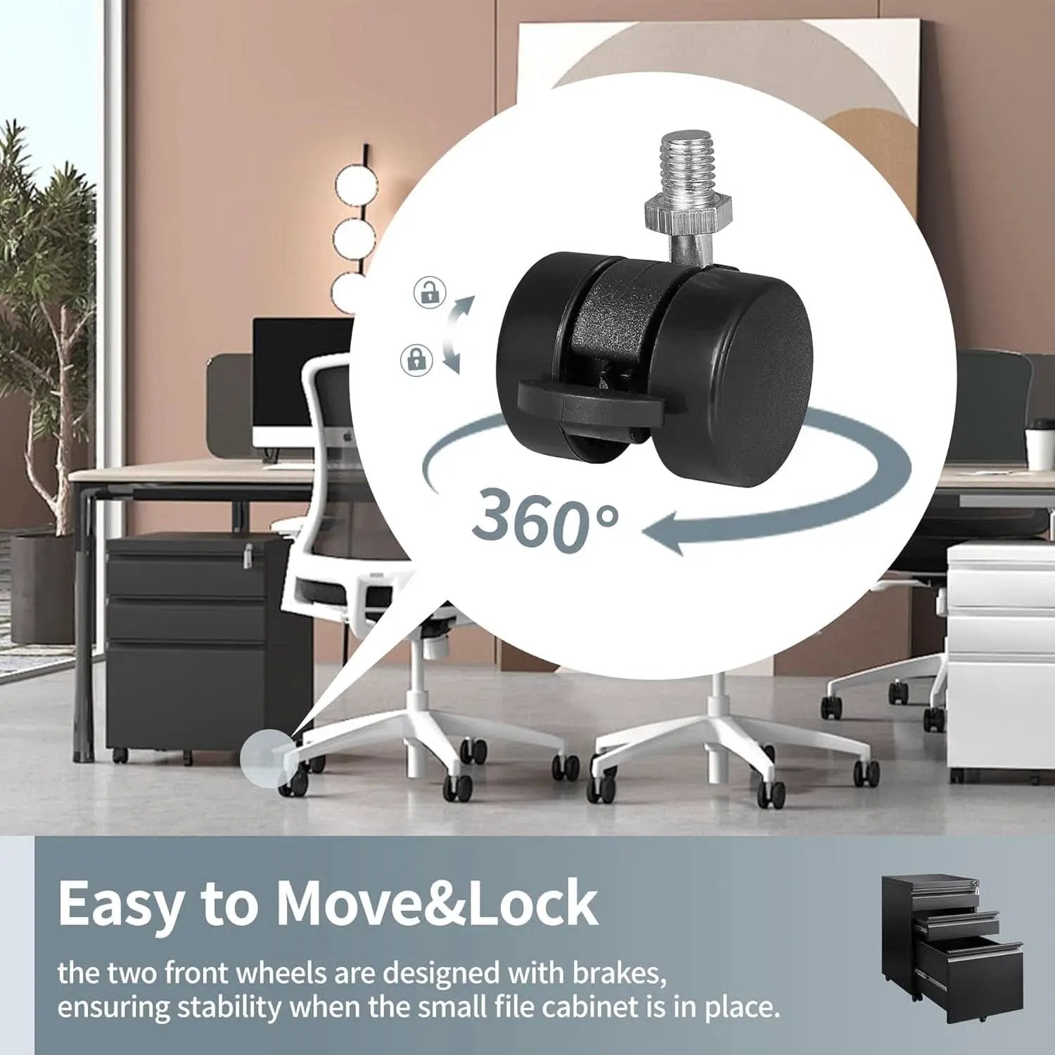 3 Drawer File Cabinet Under Desk Mobile Filing Cabinet With Lock For A4 Letter Legal Files Black from PriceLows™