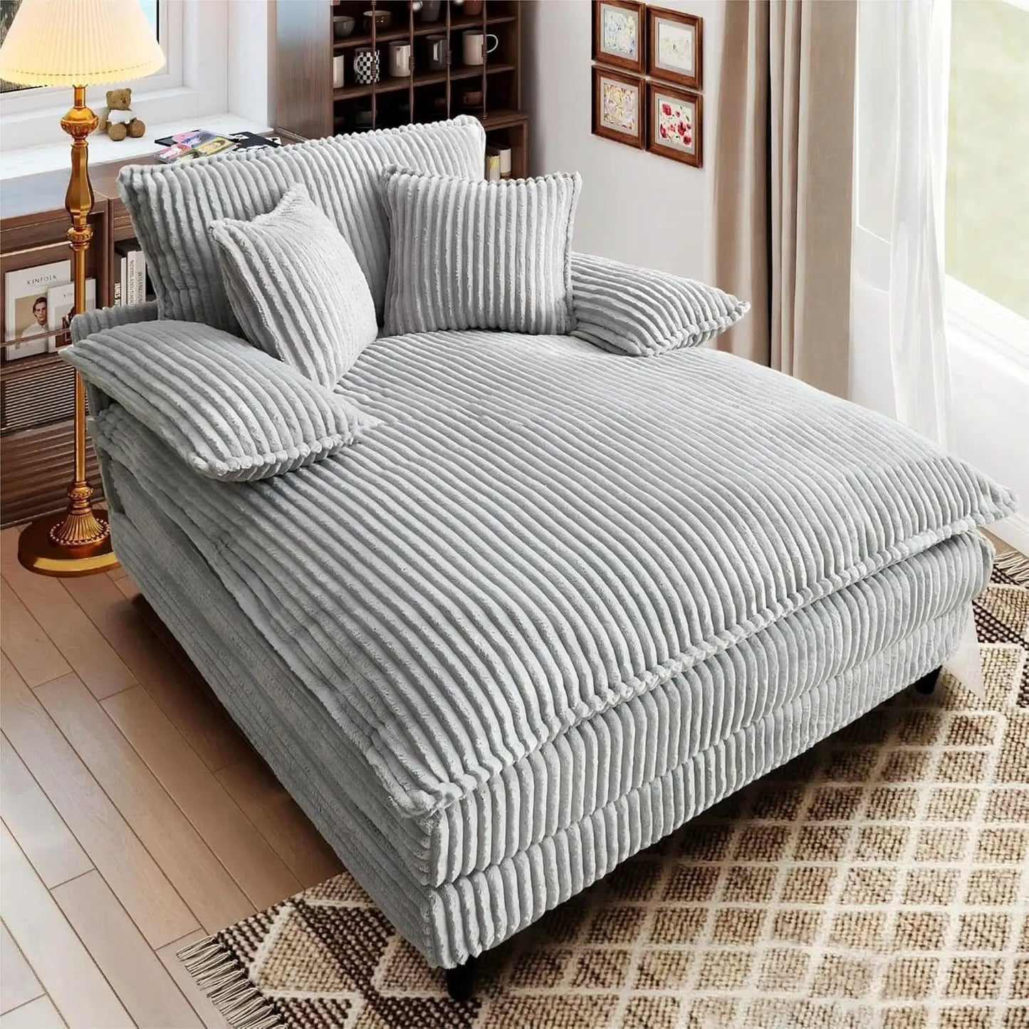Cream Gray Oversized Chaise Lounge Adjustable Backrest from PriceLows™