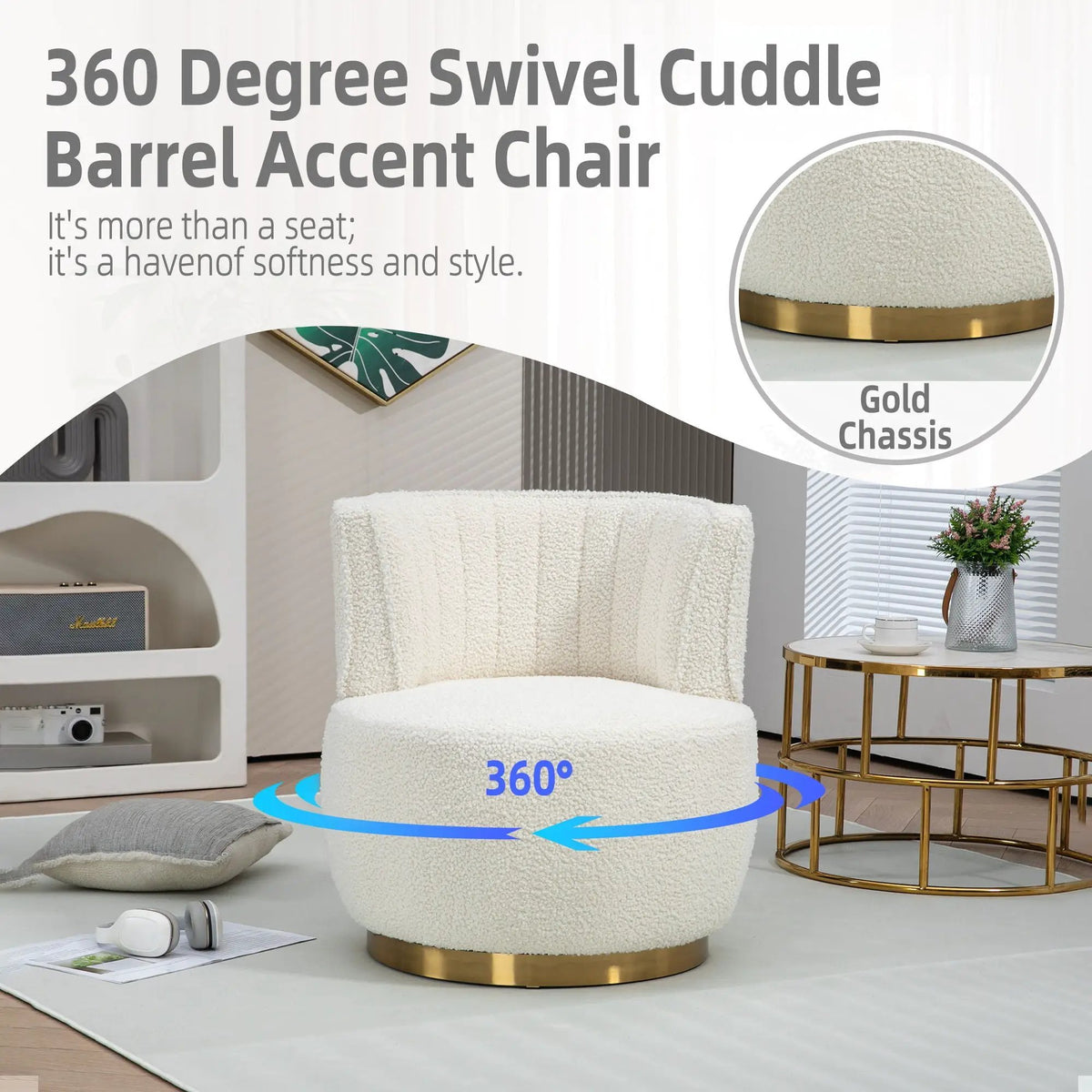 360 Degree Swivel Barrel Chair | Cuddle Accent Sofa Chair | Super Soft Fabric | Wrap-Around Barrel Back