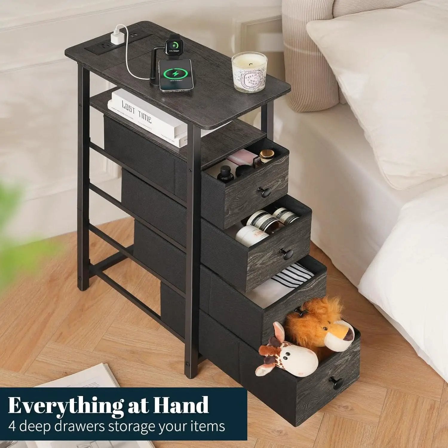 Narrow Dresser Nightstand With Led Charging Station from PriceLows™