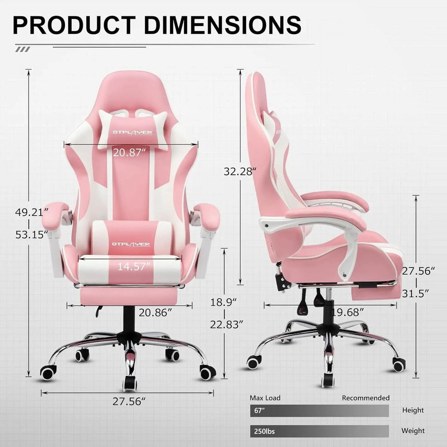 Pink Gaming Chair With Footrest And Lumbar Support Height Adjustable from PriceLows™