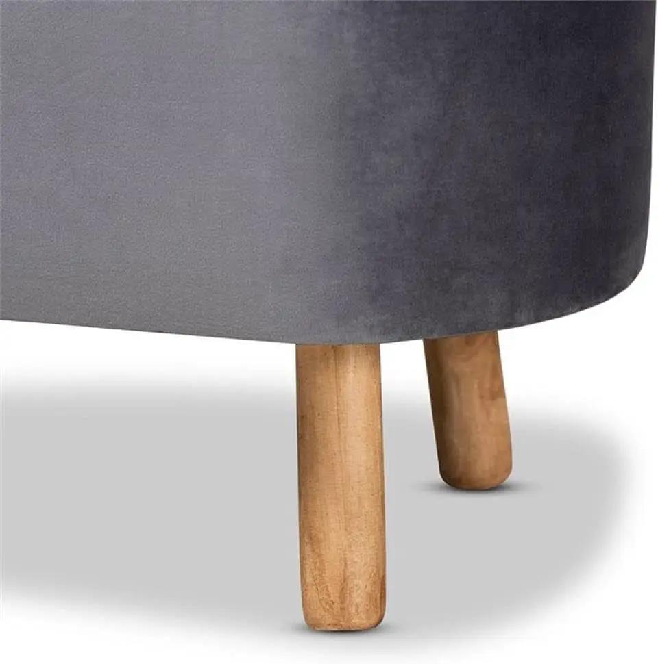 Greyish Velvety Upholstered Wood Ottoman Mid Century from PriceLows™
