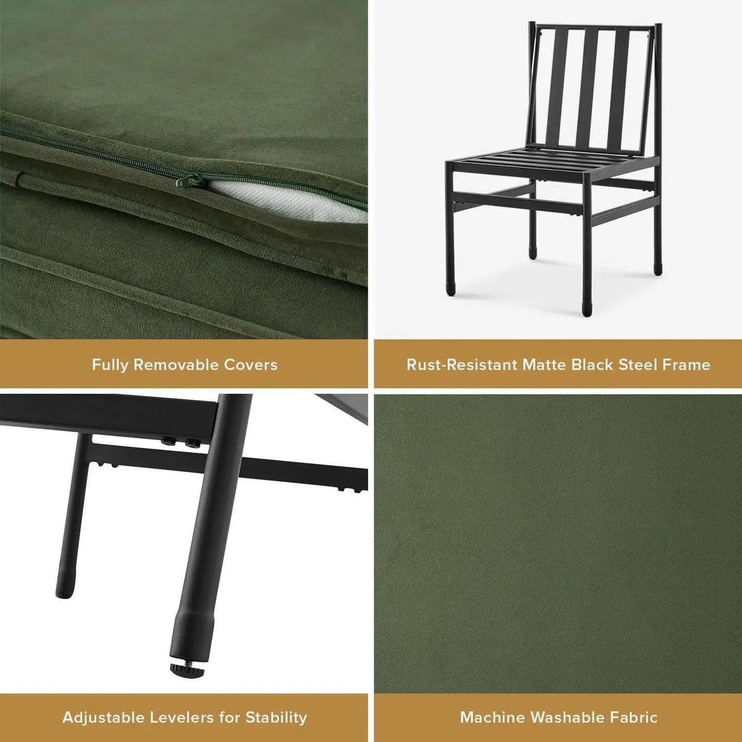 Odelia Olive Green Velvet Dining Chairs With Removable Cushion Covers from PriceLows™
