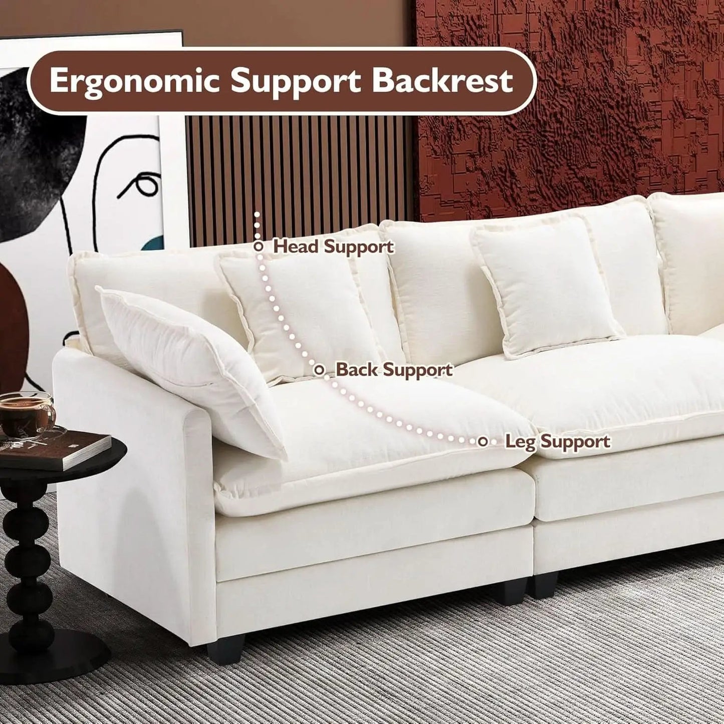 111.4 Inch 3 Seater Cloud Sofa Modular Sectional Couch Beige With Breathable Chenille Fabric from PriceLows™